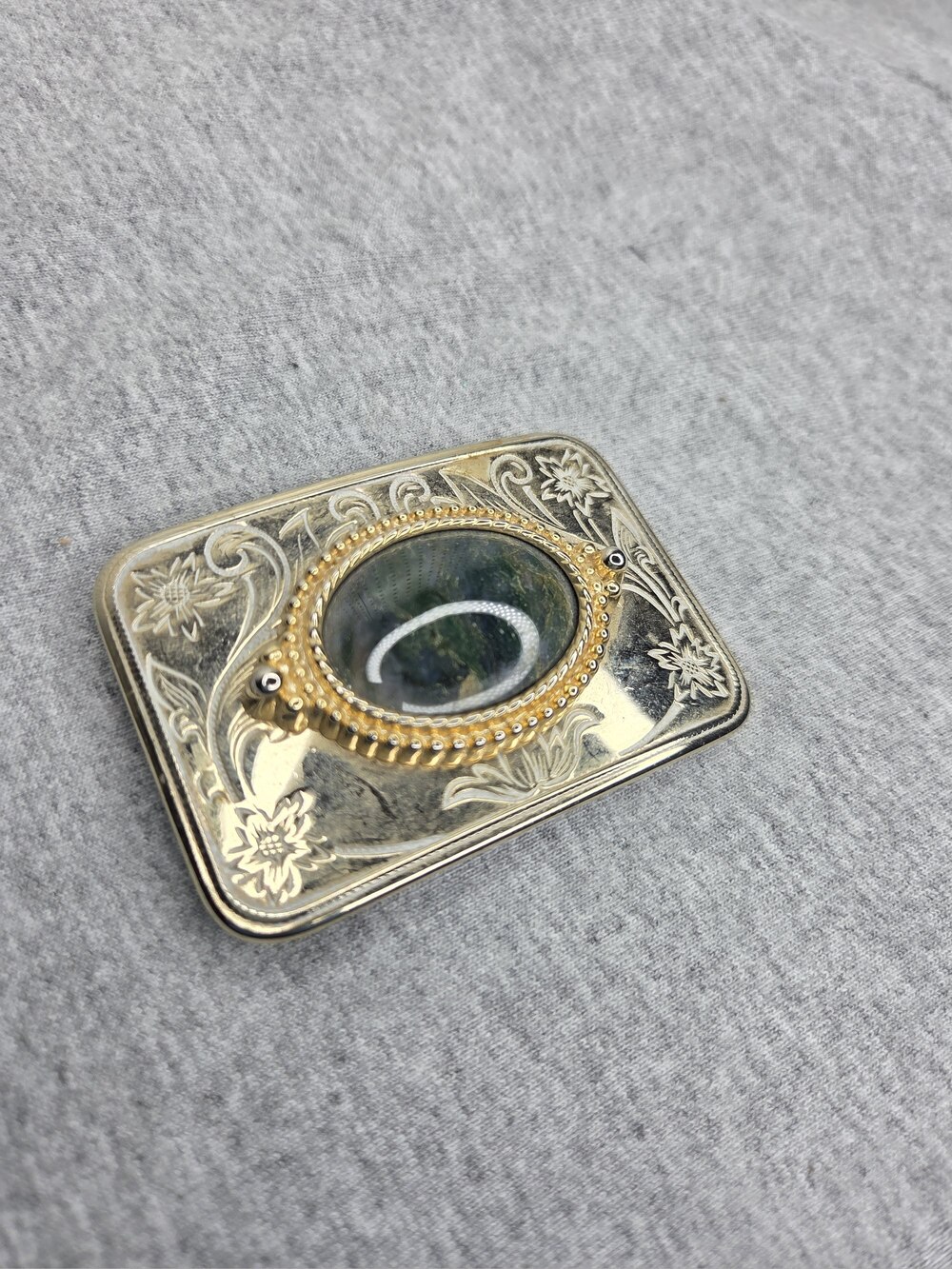 Vintage Bloodstone Cabochon Silver Western Belt Buckle